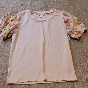 LC Lauren Conrad Pink Top with Floral Sleeves